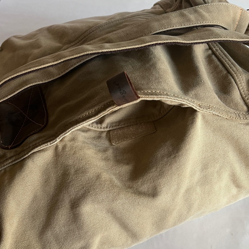 Life is Good Canvas Bucket Backpack Khaki Cotton Leather Trim Drawstring Bag - Picture 7 of 16